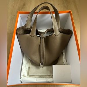 Authentic Hermes Picotin Silver Lock 22 MM TC in Etoupe